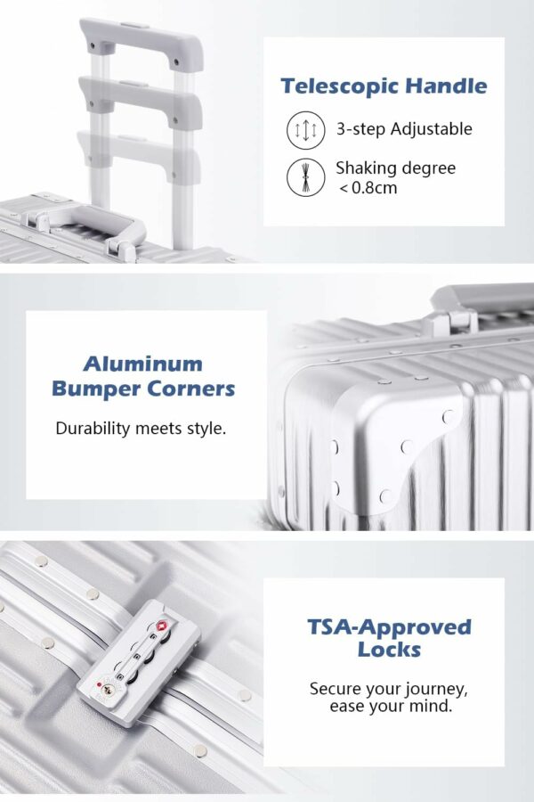 Carry On Luggage with Aluminum Frame, 20 Inch PC Hard Shell Suitcase with Spinner Wheels and TSA Lock 4
