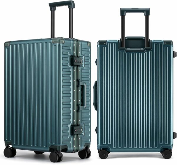 Zipperless Luggage Airline Approved with Aluminum Frame, Lightweight PC Hardside Luggage with Spinner Wheels, Metal Travel Luggage with Double TSA Locks, Carry On 20 Inch, Dark Night Green 1